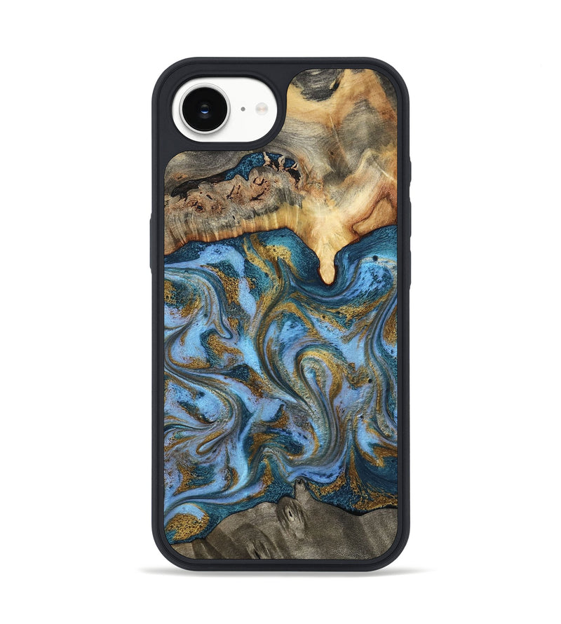 iPhone 16e Wood Phone Case - Mael (Teal & Gold, 801638)