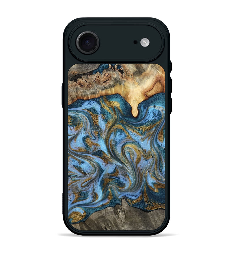 iPhone 17 Air Wood Phone Case - Mael (Teal & Gold, 801638)