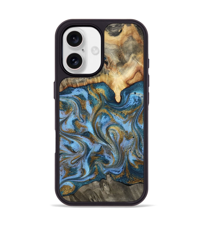 iPhone 17 Wood Phone Case - Mael (Teal & Gold, 801638)