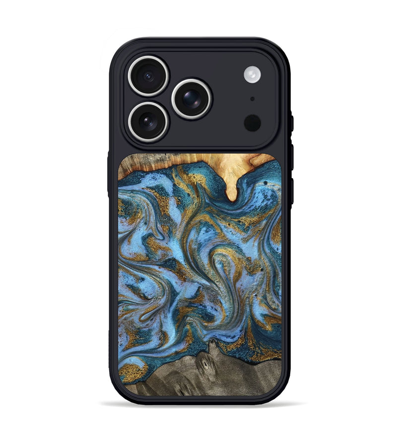 iPhone 17 Pro Wood Phone Case - Mael (Teal & Gold, 801638)