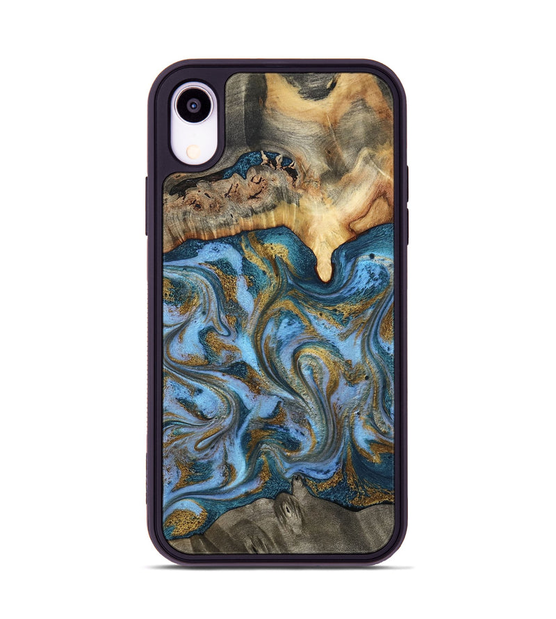 iPhone Xr Wood Phone Case - Mael (Teal & Gold, 801638)