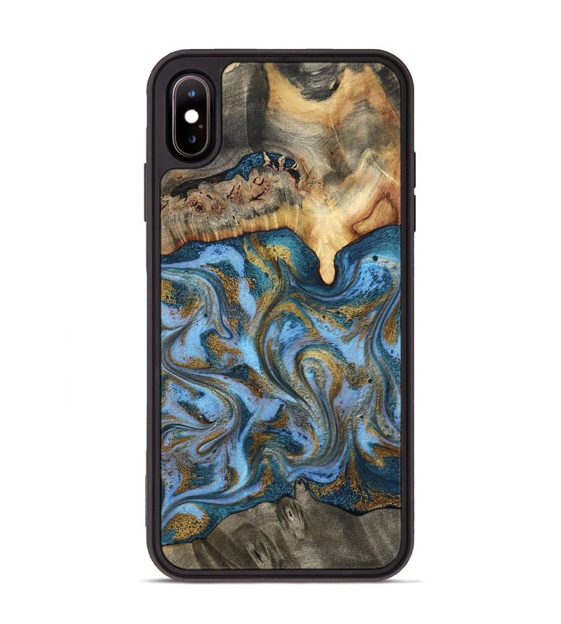 iPhone Xs Max Wood Phone Case - Mael (Teal & Gold, 801638)