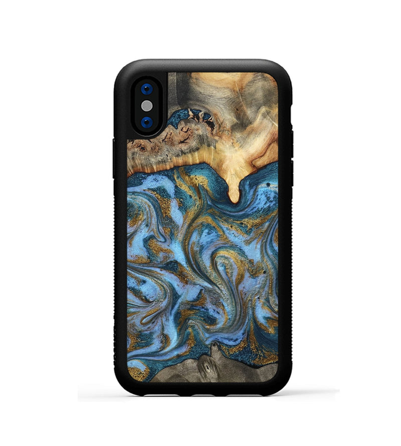 iPhone Xs Wood Phone Case - Mael (Teal & Gold, 801638)