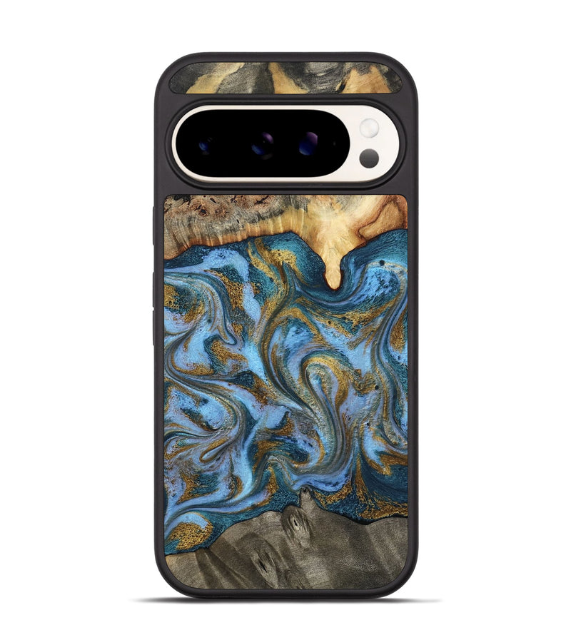 Pixel 9 Pro Wood Phone Case - Mael (Teal & Gold, 801638)