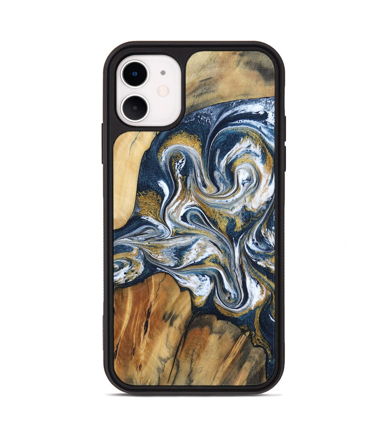 iPhone 11 Wood Phone Case - Latisha (Teal & Gold, 801639)