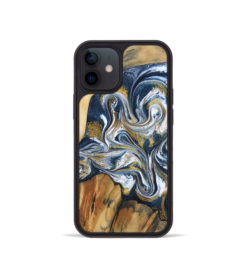 iPhone 12 mini Wood Phone Case - Latisha (Teal & Gold, 801639)