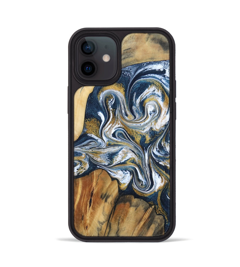 iPhone 12 Wood Phone Case - Latisha (Teal & Gold, 801639)