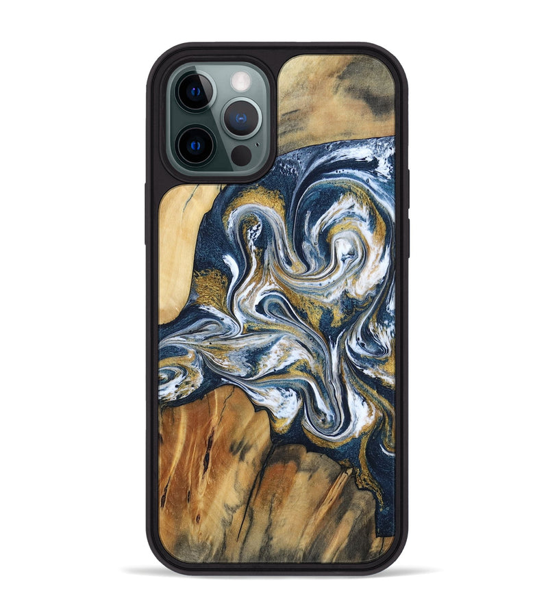 iPhone 12 Pro Max Wood Phone Case - Latisha (Teal & Gold, 801639)