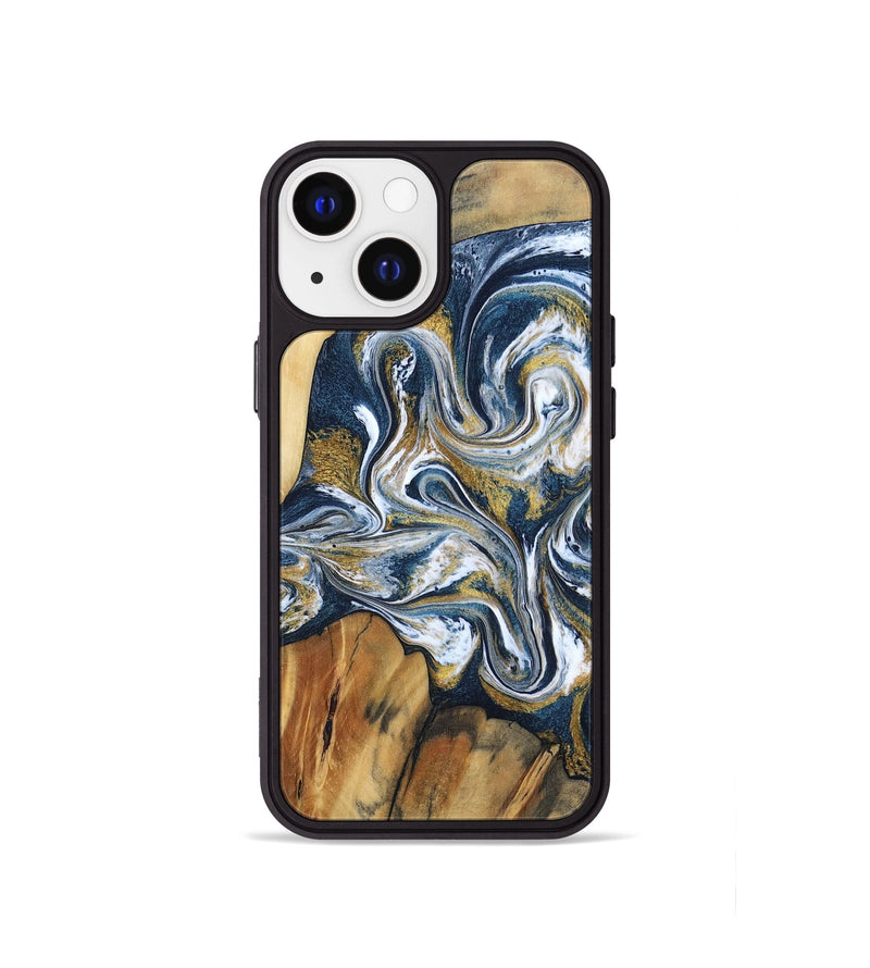 iPhone 13 mini Wood Phone Case - Latisha (Teal & Gold, 801639)