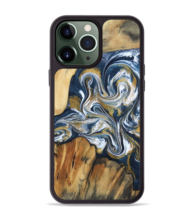 iPhone 13 Pro Max Wood Phone Case - Latisha (Teal & Gold, 801639)