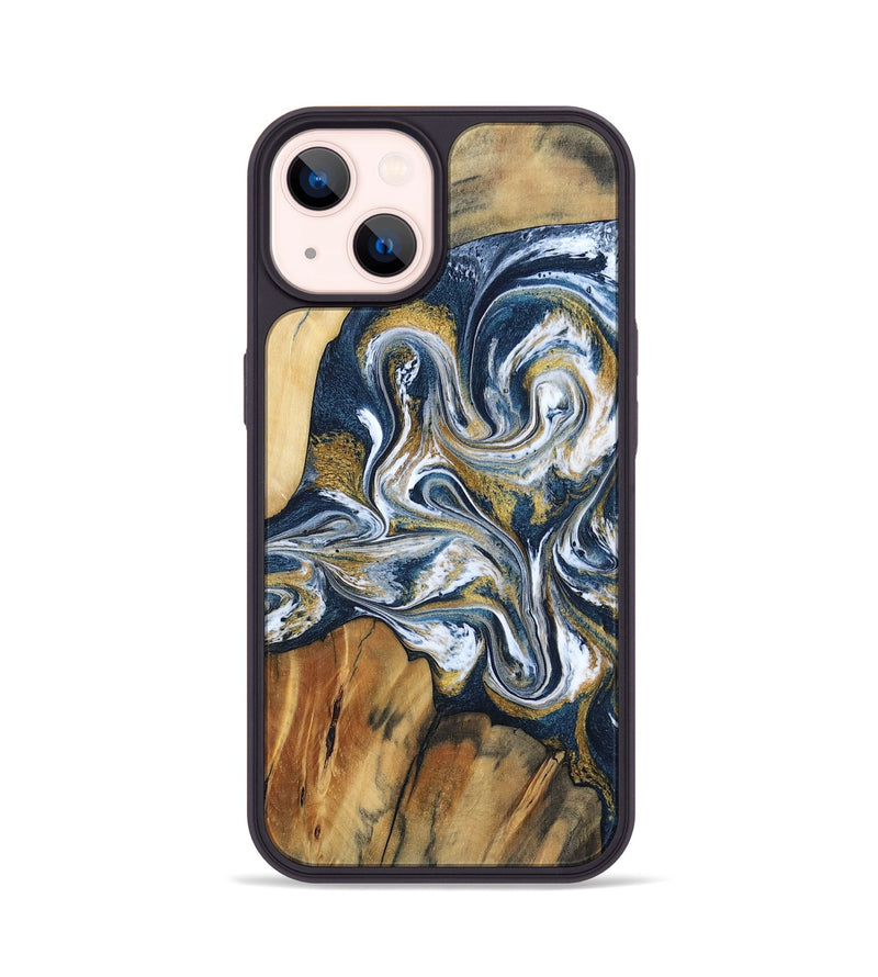 iPhone 14 Wood Phone Case - Latisha (Teal & Gold, 801639)