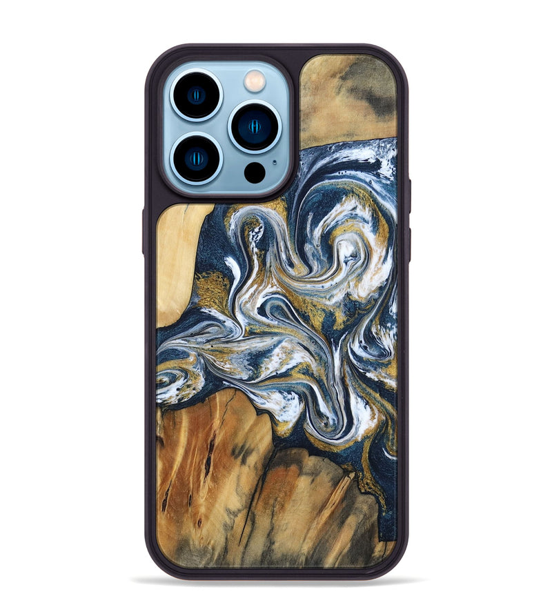 iPhone 14 Pro Max Wood Phone Case - Latisha (Teal & Gold, 801639)