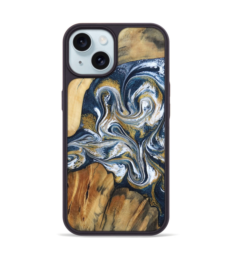 iPhone 15 Wood Phone Case - Latisha (Teal & Gold, 801639)