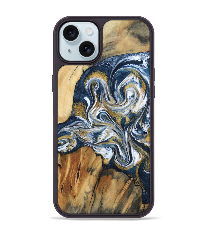iPhone 15 Plus Wood Phone Case - Latisha (Teal & Gold, 801639)