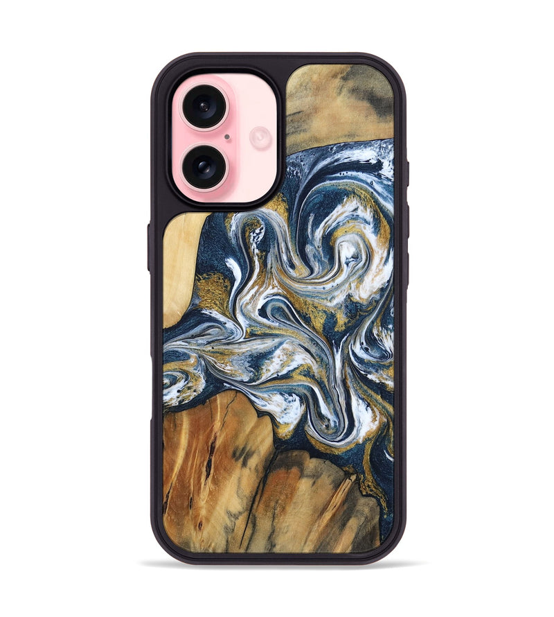 iPhone 16 Wood Phone Case - Latisha (Teal & Gold, 801639)