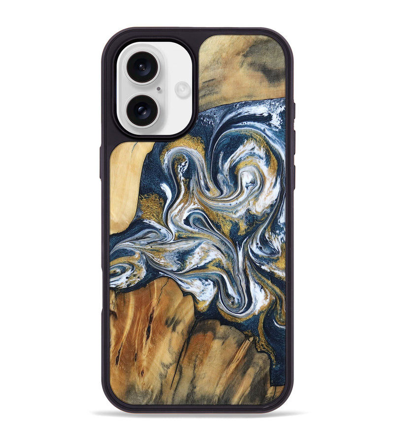 iPhone 16 Plus Wood Phone Case - Latisha (Teal & Gold, 801639)