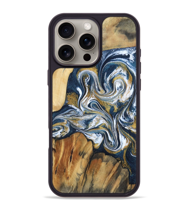 iPhone 16 Pro Max Wood Phone Case - Latisha (Teal & Gold, 801639)