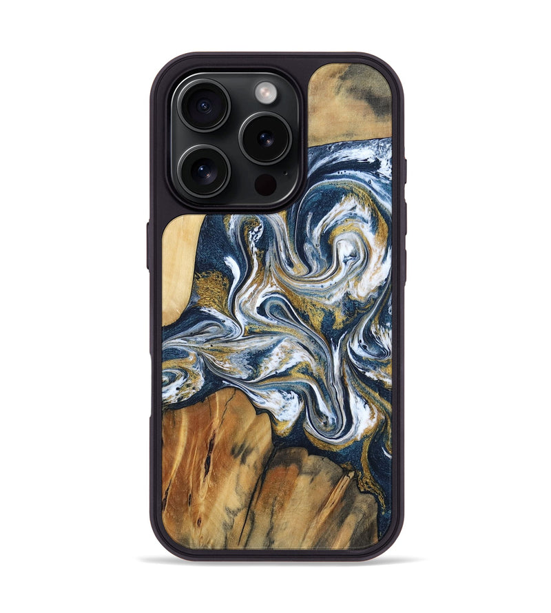 iPhone 16 Pro Wood Phone Case - Latisha (Teal & Gold, 801639)