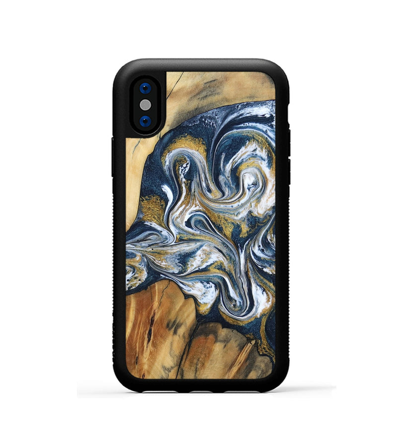 iPhone Xs Wood Phone Case - Latisha (Teal & Gold, 801639)