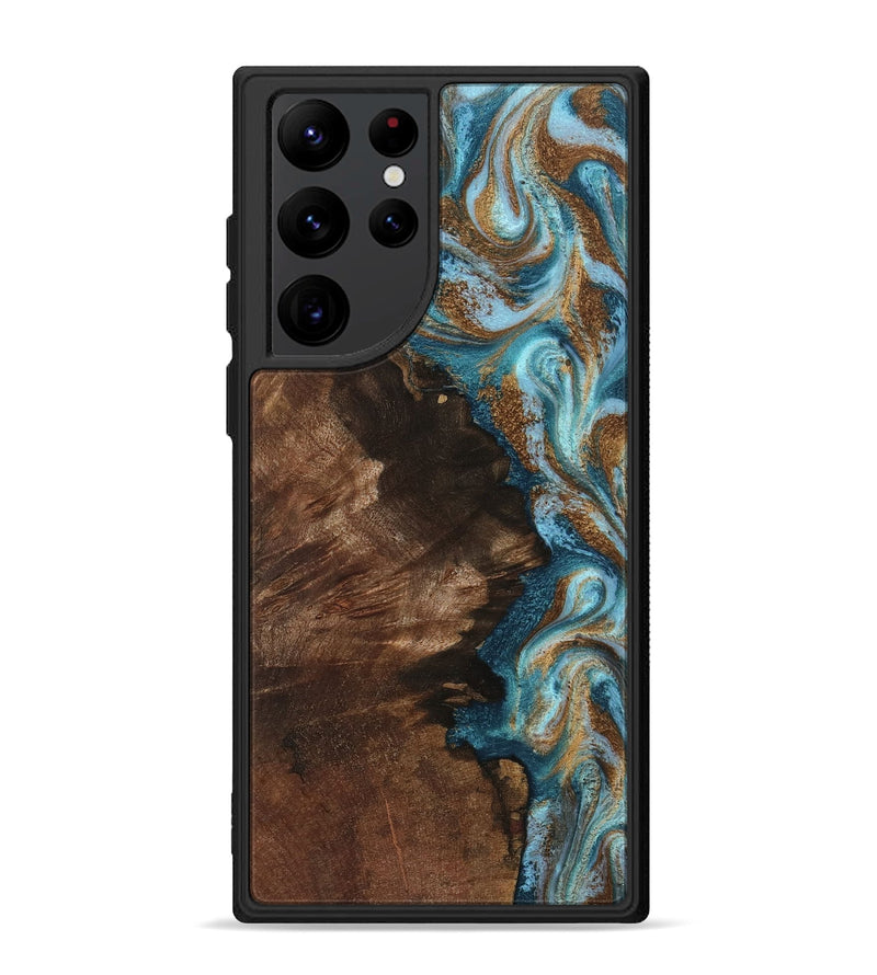 Galaxy S22 Ultra Wood Phone Case - Janae (Teal & Gold, 801640)