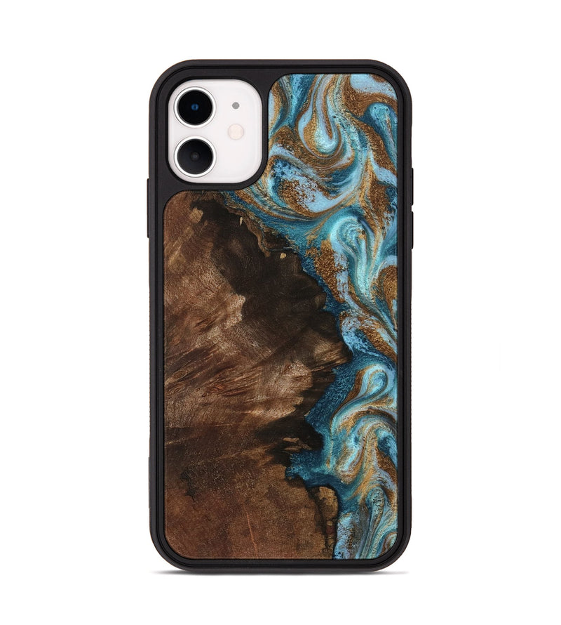iPhone 11 Wood Phone Case - Janae (Teal & Gold, 801640)