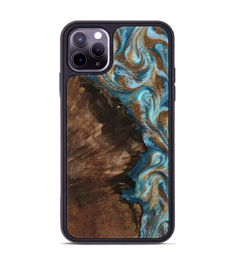 iPhone 11 Pro Max Wood Phone Case - Janae (Teal & Gold, 801640)