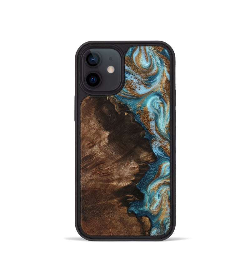 iPhone 12 mini Wood Phone Case - Janae (Teal & Gold, 801640)