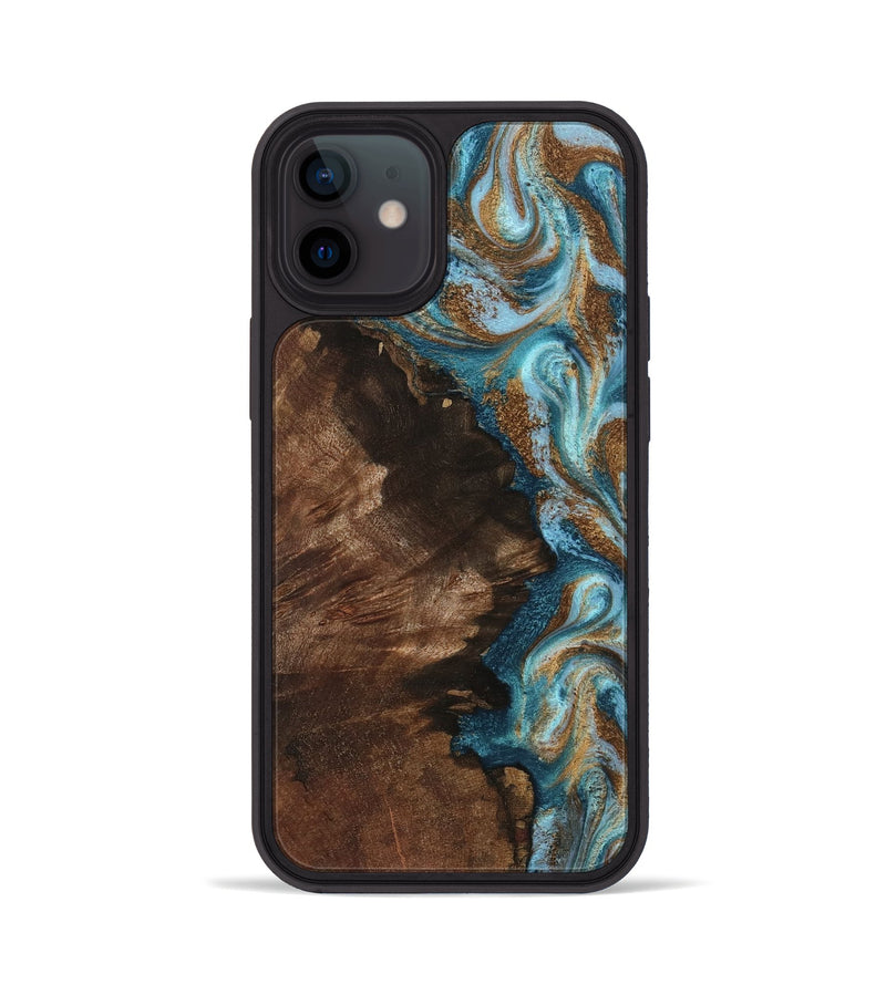 iPhone 12 Wood Phone Case - Janae (Teal & Gold, 801640)