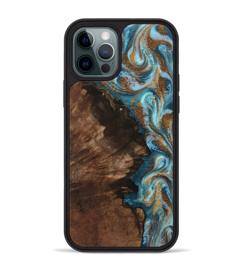 iPhone 12 Pro Max Wood Phone Case - Janae (Teal & Gold, 801640)