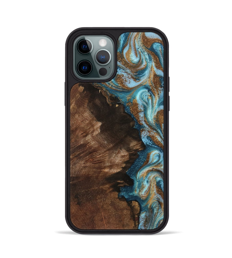 iPhone 12 Pro Wood Phone Case - Janae (Teal & Gold, 801640)