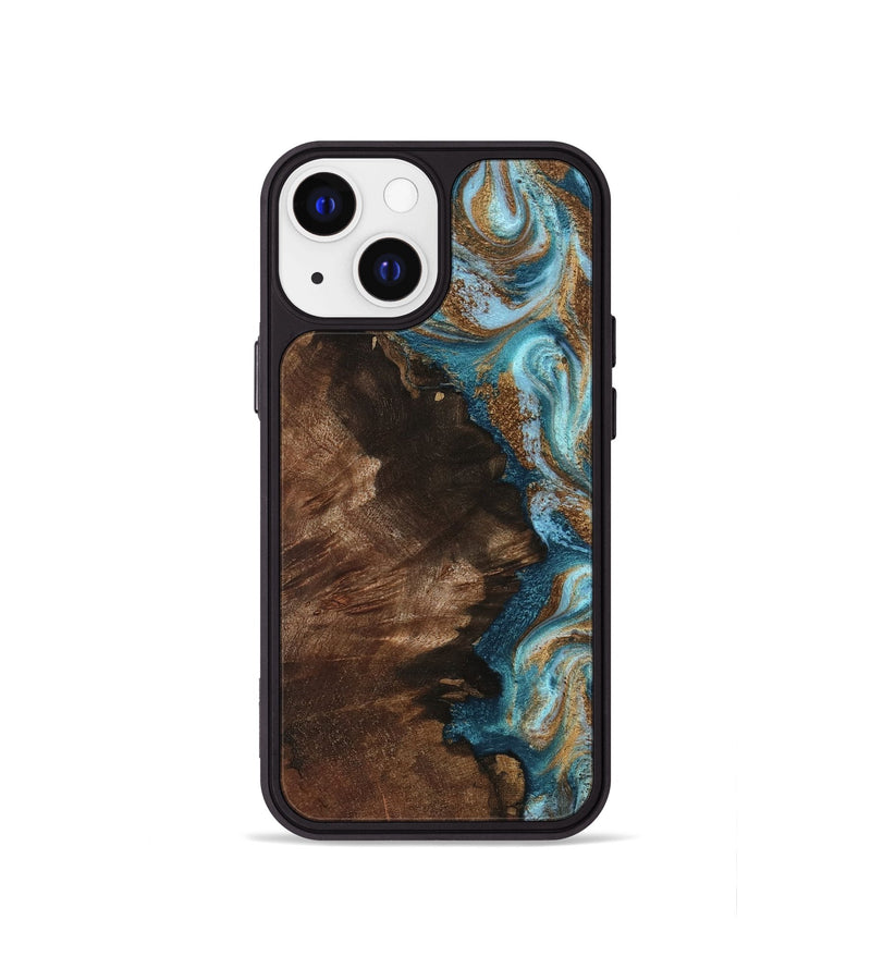 iPhone 13 mini Wood Phone Case - Janae (Teal & Gold, 801640)