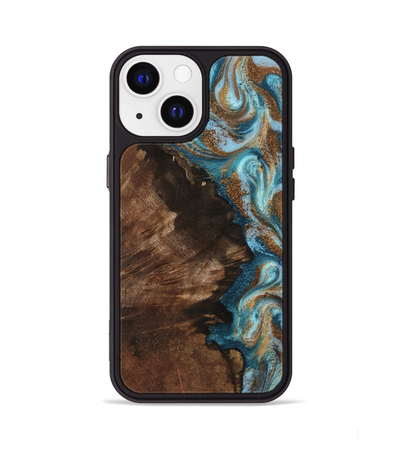 iPhone 13 Wood Phone Case - Janae (Teal & Gold, 801640)