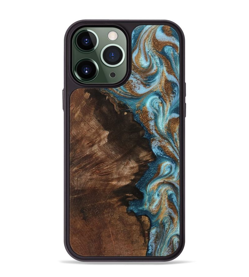 iPhone 13 Pro Max Wood Phone Case - Janae (Teal & Gold, 801640)