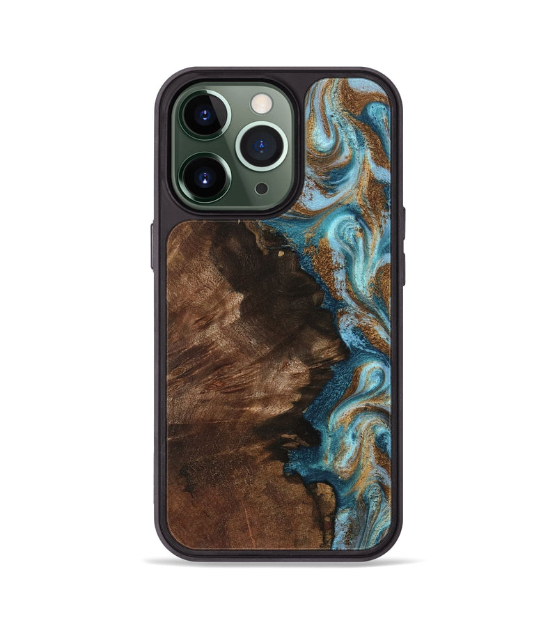 iPhone 13 Pro Wood Phone Case - Janae (Teal & Gold, 801640)