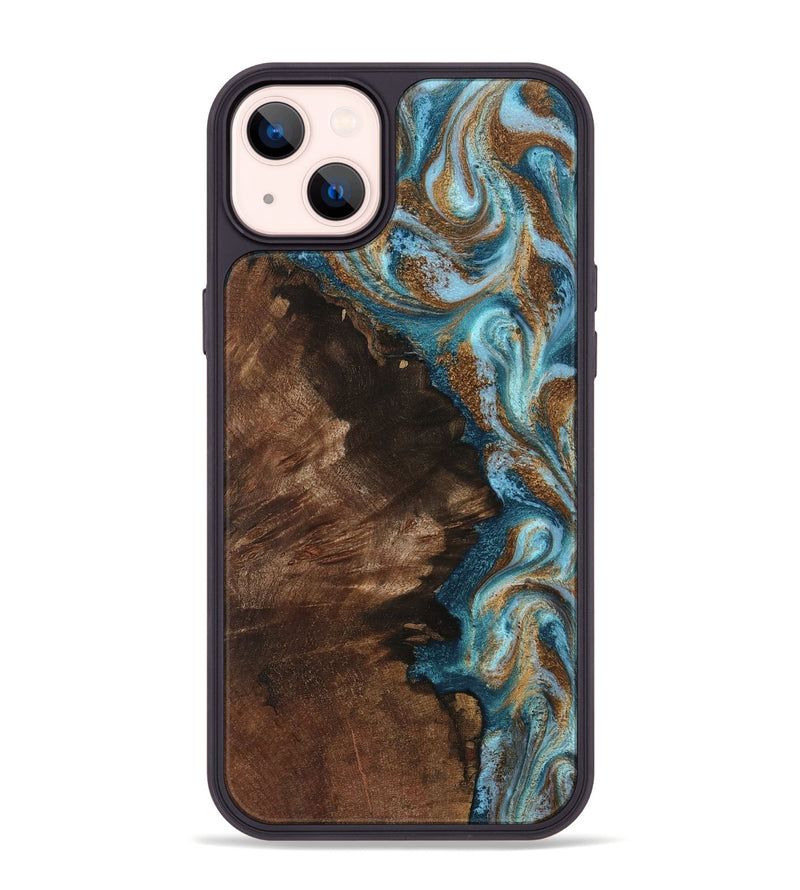 iPhone 14 Plus Wood Phone Case - Janae (Teal & Gold, 801640)