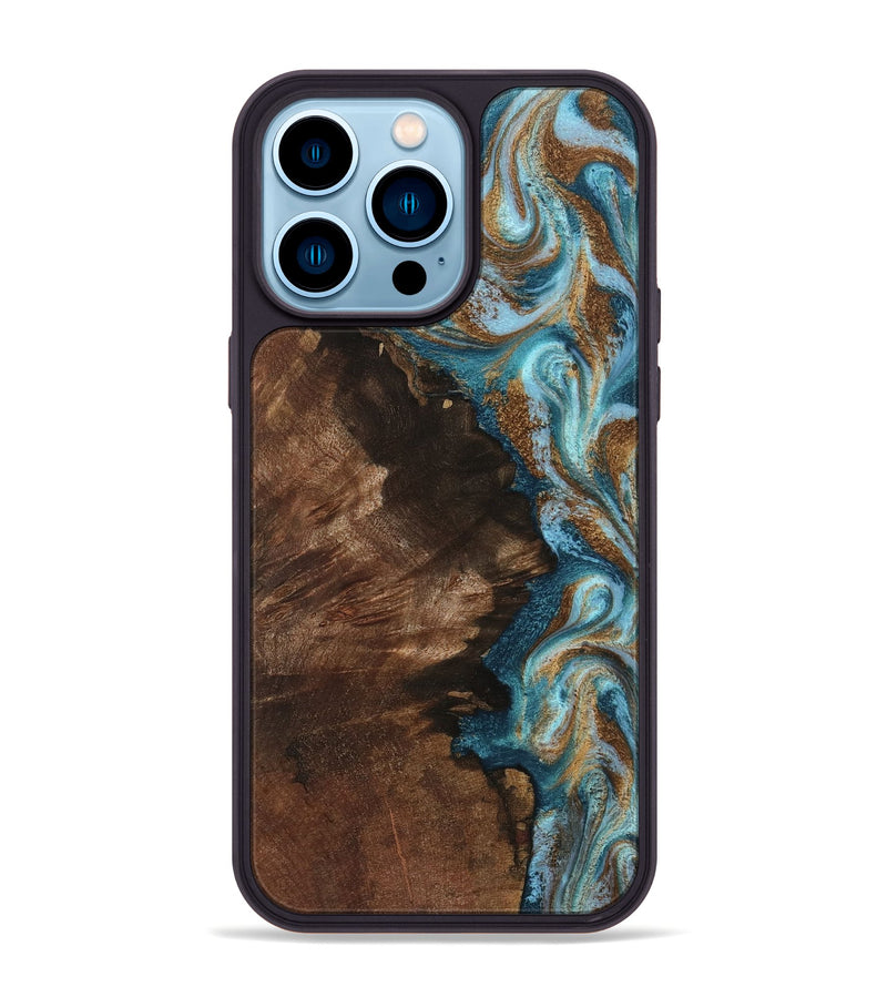 iPhone 14 Pro Max Wood Phone Case - Janae (Teal & Gold, 801640)