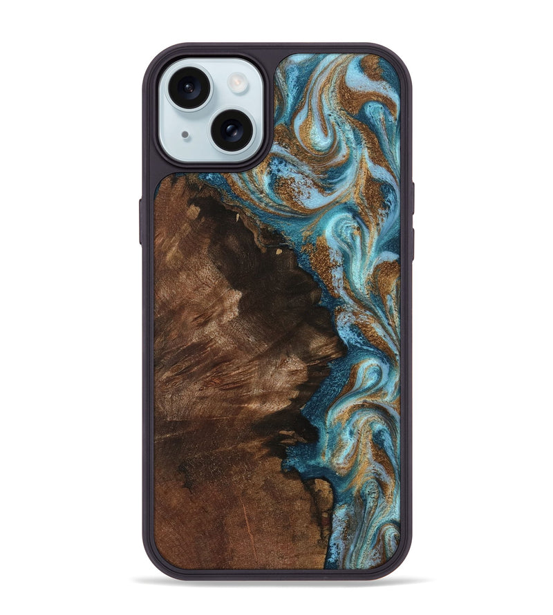 iPhone 15 Plus Wood Phone Case - Janae (Teal & Gold, 801640)