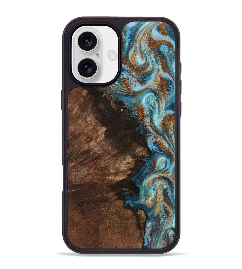 iPhone 16 Plus Wood Phone Case - Janae (Teal & Gold, 801640)