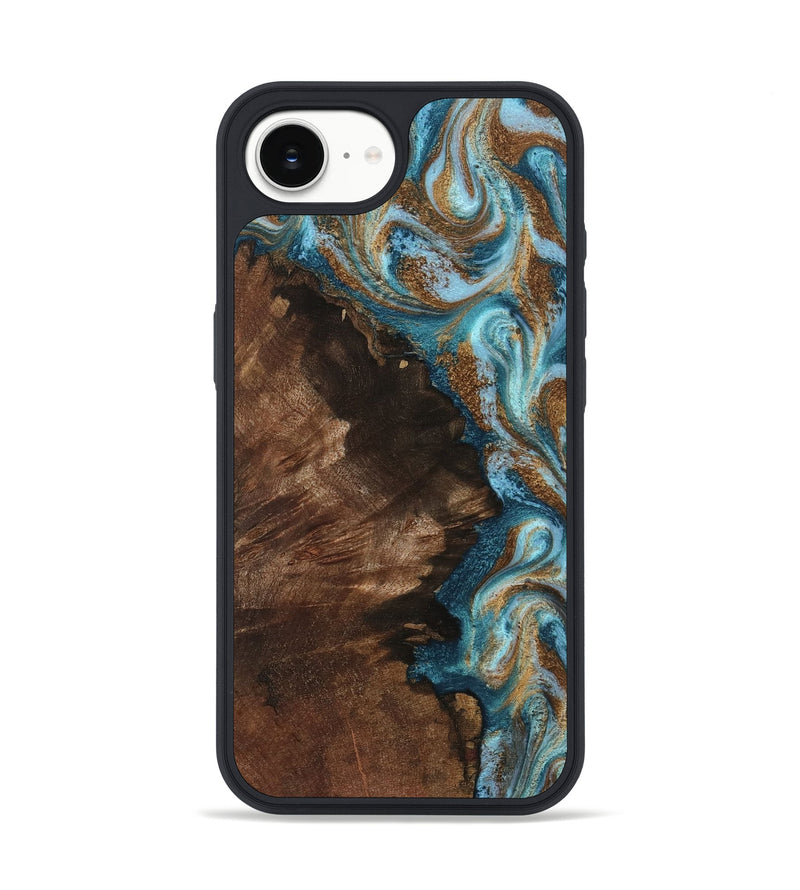 iPhone 16e Wood Phone Case - Janae (Teal & Gold, 801640)
