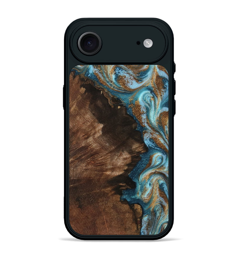 iPhone 17 Air Wood Phone Case - Janae (Teal & Gold, 801640)