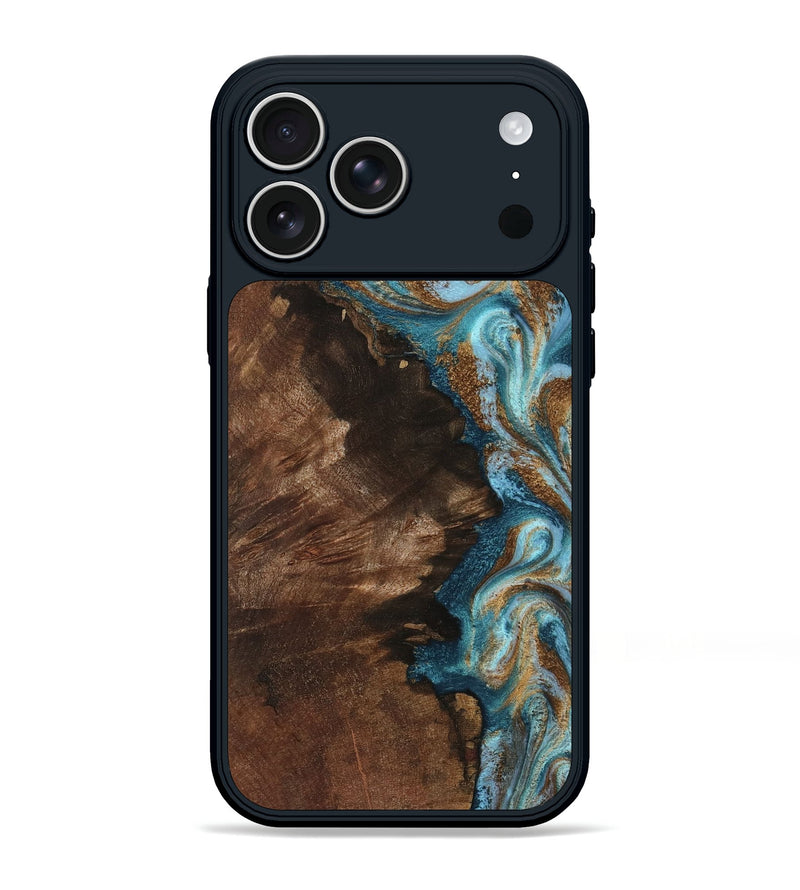 iPhone 17 Pro Max Wood Phone Case - Janae (Teal & Gold, 801640)