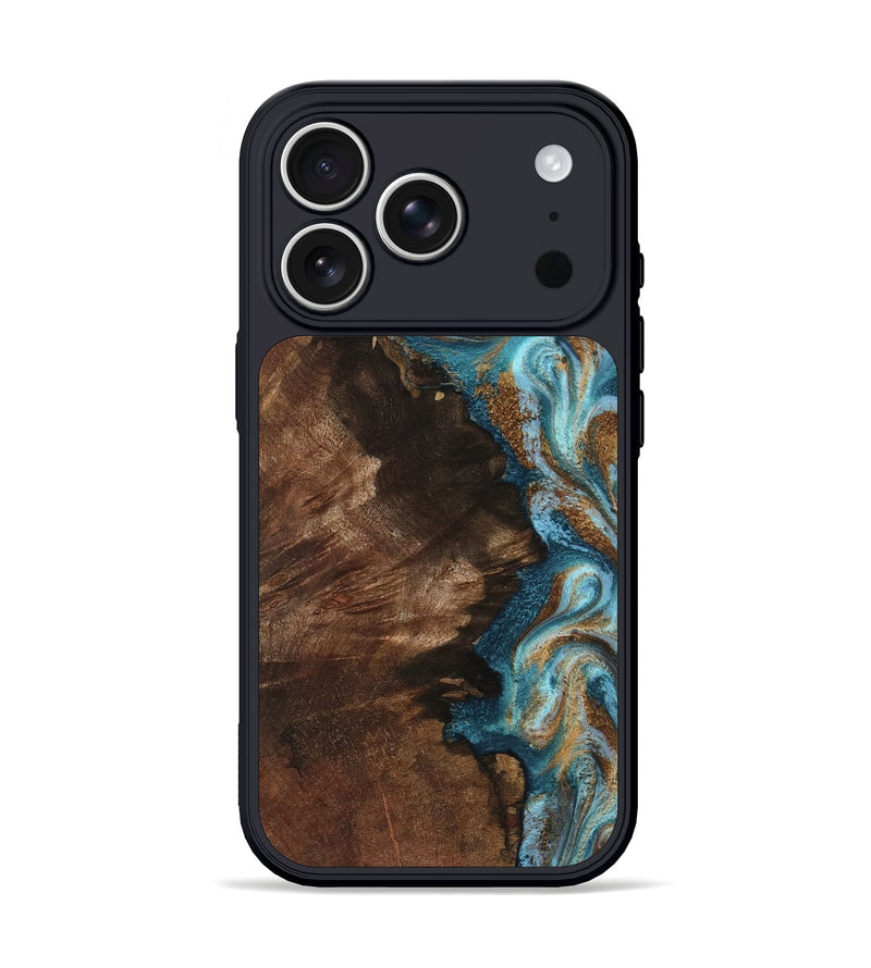 iPhone 17 Pro Wood Phone Case - Janae (Teal & Gold, 801640)