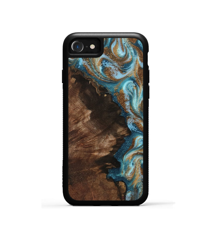 iPhone SE Wood Phone Case - Janae (Teal & Gold, 801640)