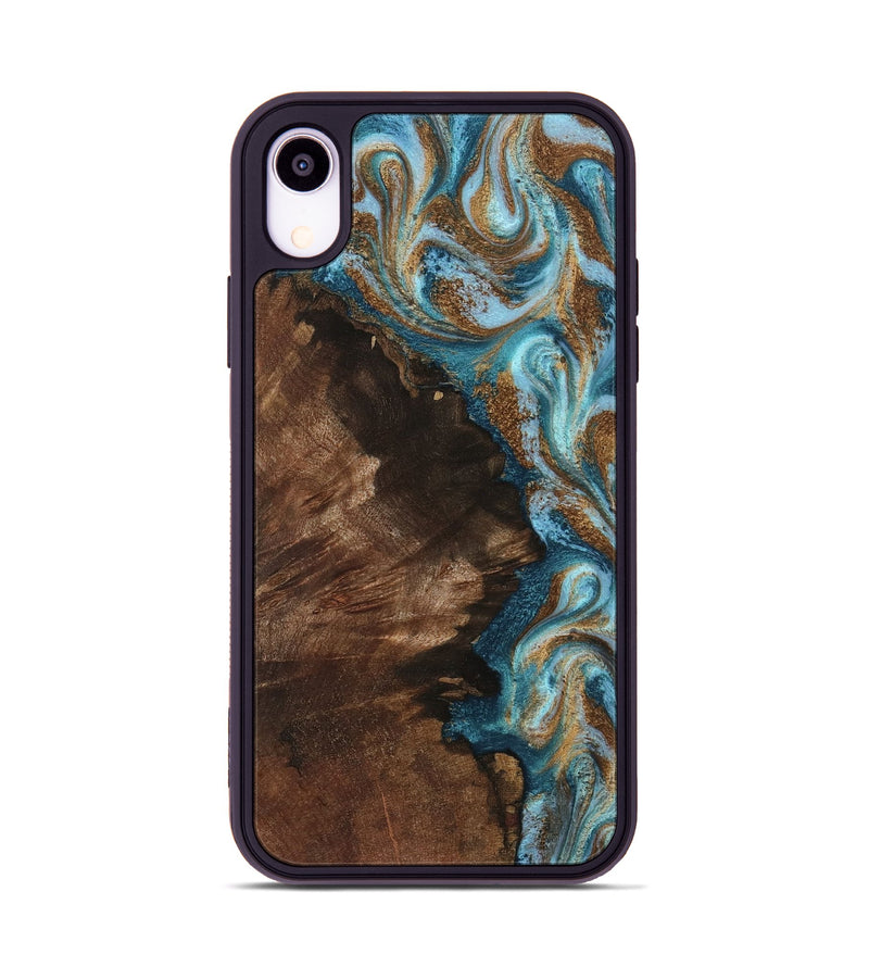 iPhone Xr Wood Phone Case - Janae (Teal & Gold, 801640)