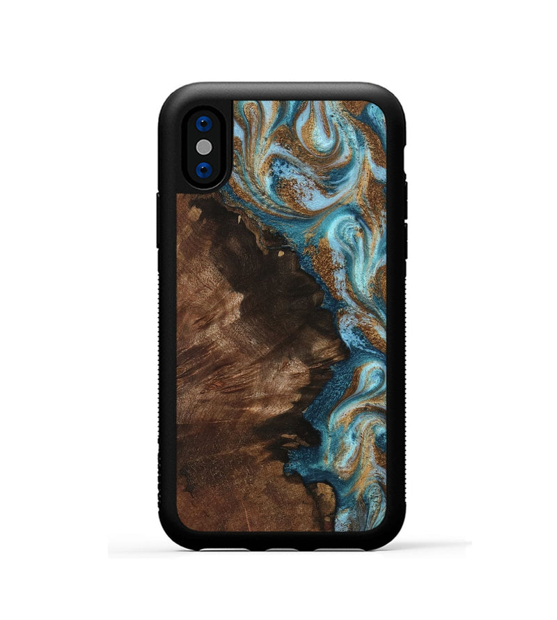 iPhone Xs Wood Phone Case - Janae (Teal & Gold, 801640)