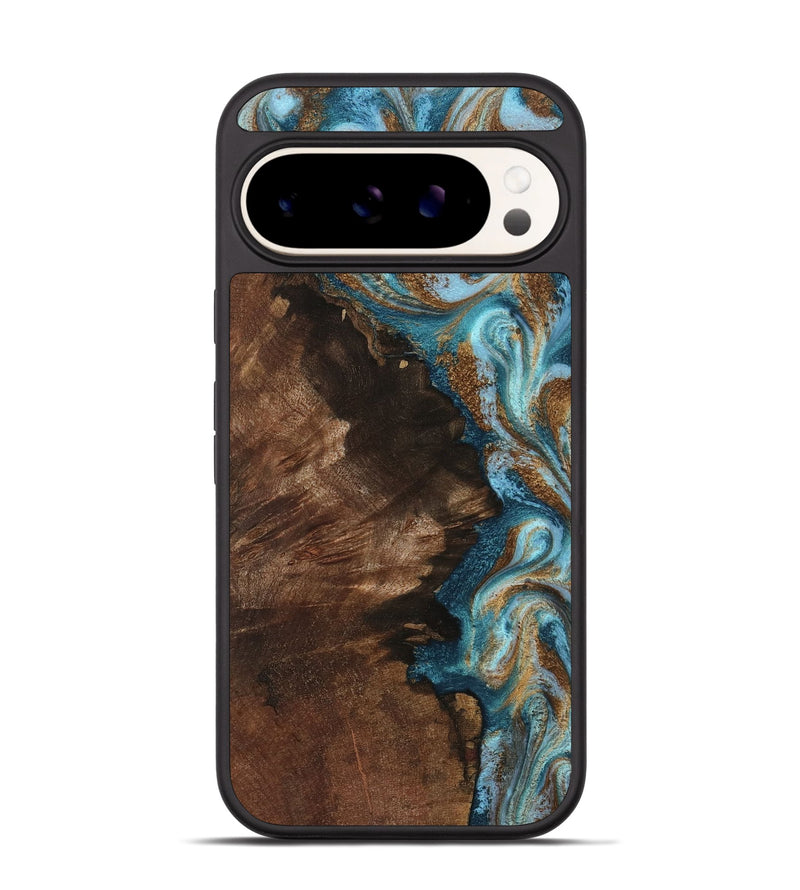 Pixel 9 Wood Phone Case - Janae (Teal & Gold, 801640)