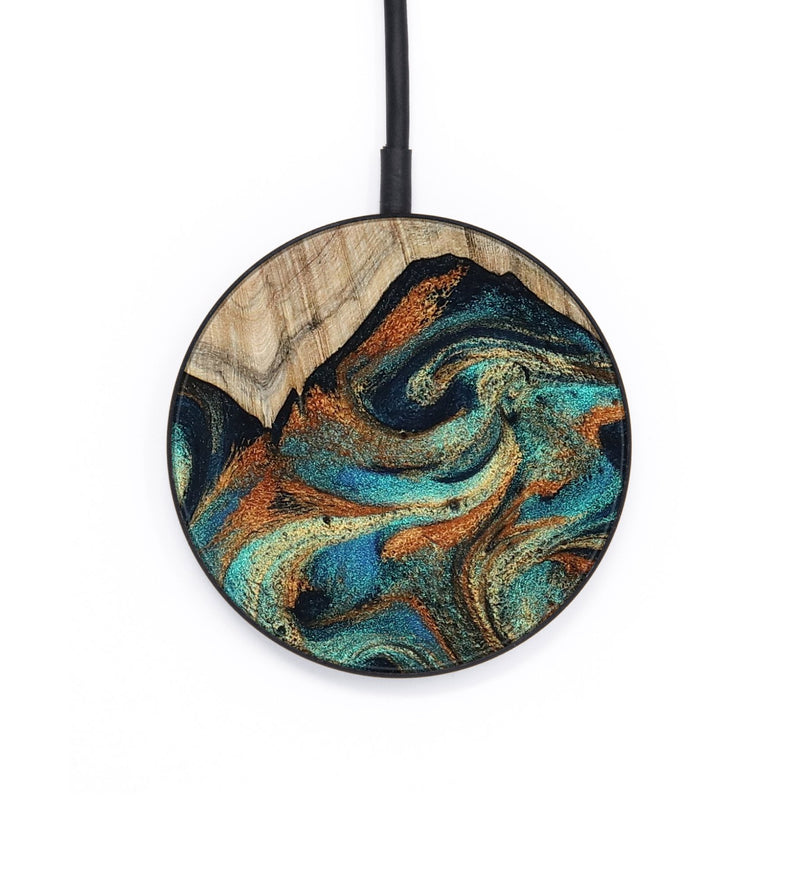 Circle Wood Wireless Charger - Petra (Teal & Gold, 801641)