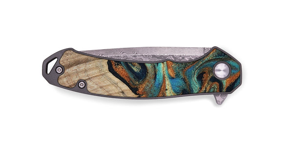 EDC Wood Pocket Knife - Petra (Teal & Gold, 801641)