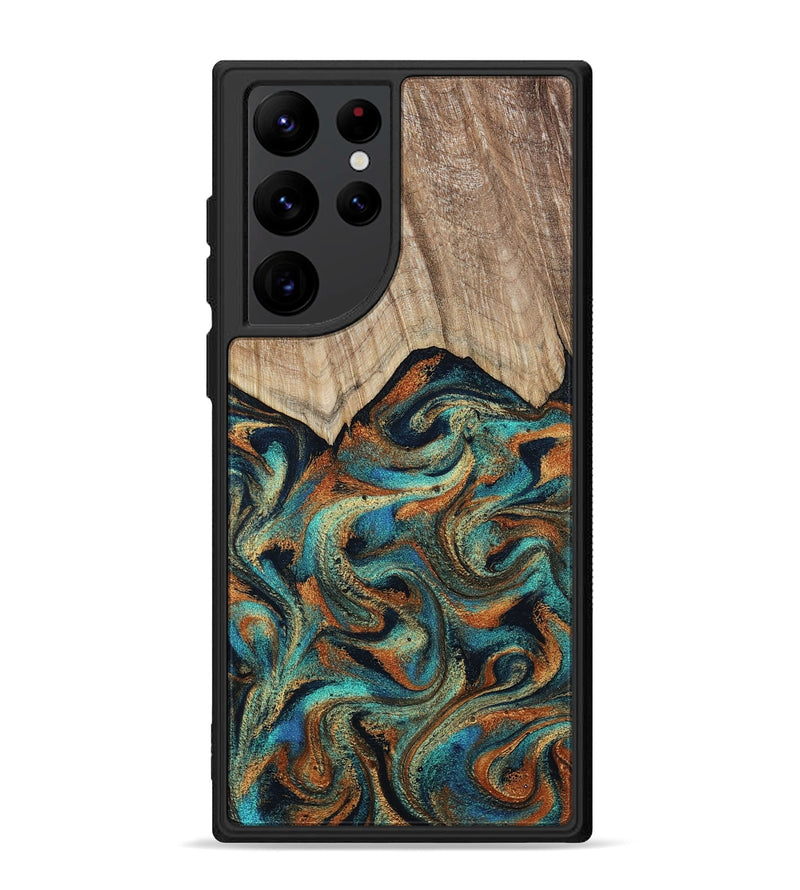 Galaxy S22 Ultra Wood Phone Case - Petra (Teal & Gold, 801641)