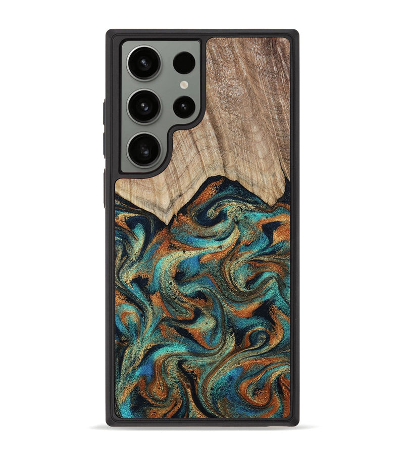 Galaxy S23 Ultra Wood Phone Case - Petra (Teal & Gold, 801641)